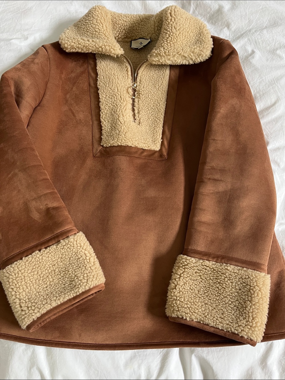 Tuckernuck Stella Shearling Pullover Jacket Fall Layering Coat Quarter Zip brown